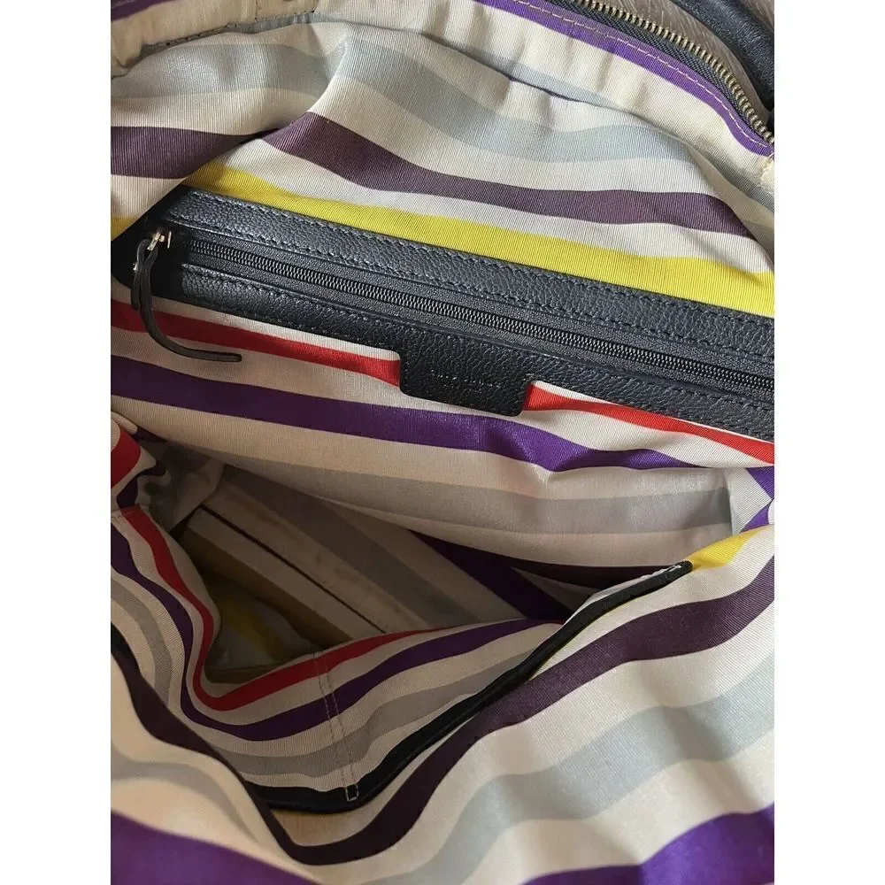 Kate Spade 5 Points Camille Bag- Black Leather With Handles Mutli Stripe Inside